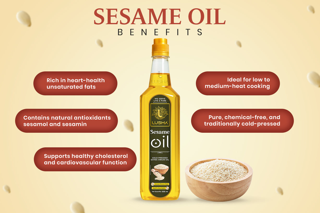 Lusha Cold-Pressed Sesame Oil – Nutritious, Aromatic, and Healthy Cooking Oil benefits image