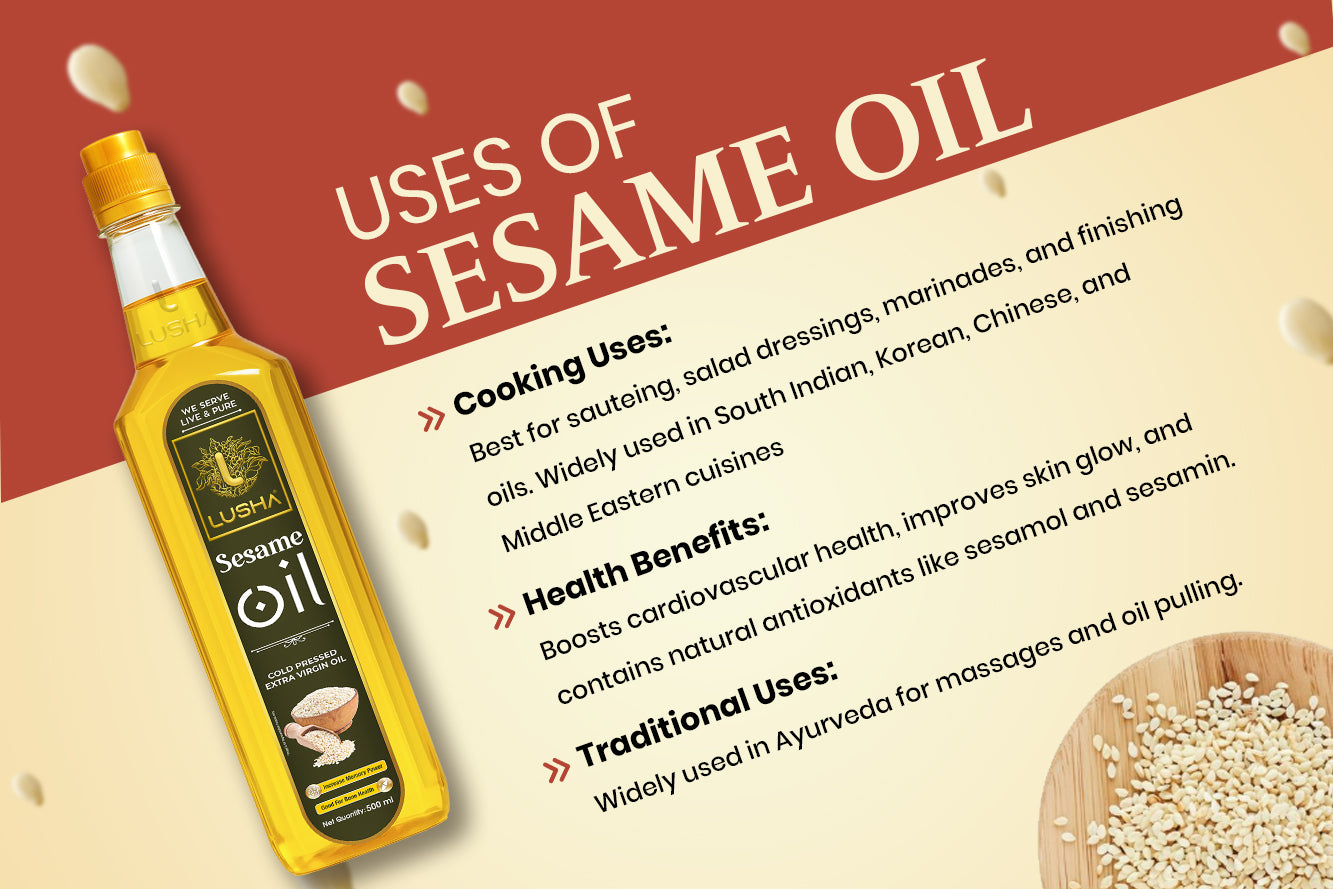 Lusha Cold-Pressed Sesame Oil – Nutritious, Aromatic, and Healthy Cooking Oil uses image