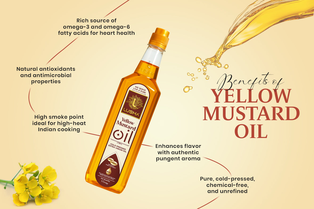 Lusha Cold-Pressed Mustard Oil – Pure, Authentic, and Heart-Healthy Cooking Oil benefits image