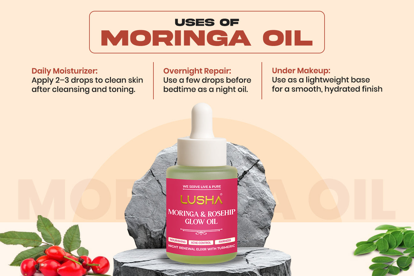 Moringa + Rosehip + Turmeric Oil  – Corrective Glow Oil (targets pigmentation, fine lines & uneven skin tone) uses image