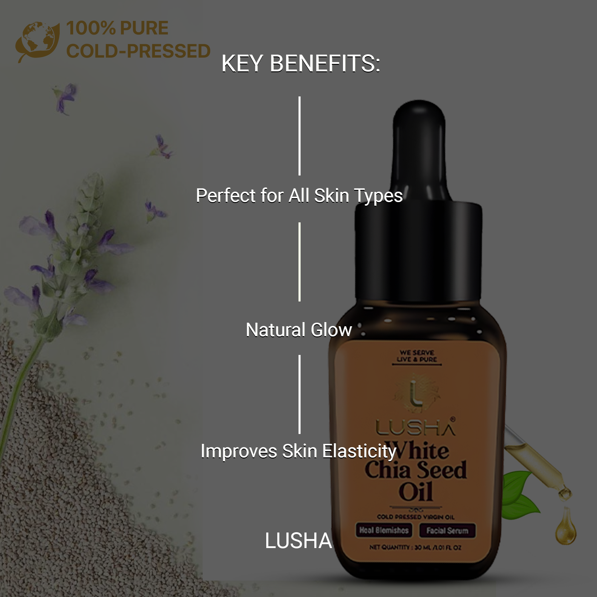 <b><strong>LUSHA White Chia Seed Oil: The Ultimate Glow Booster, Skin Repair & Sun Barrier Formula</b></strong>