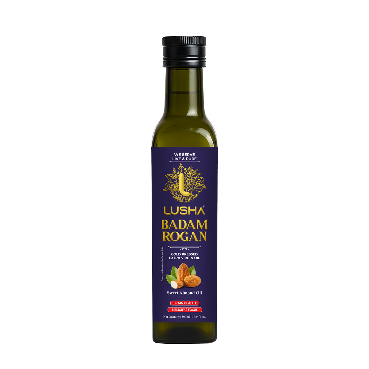 Lusha Pure Badam Rogan Oil — Cold-Pressed Almond Oil for Skin, Face & Body