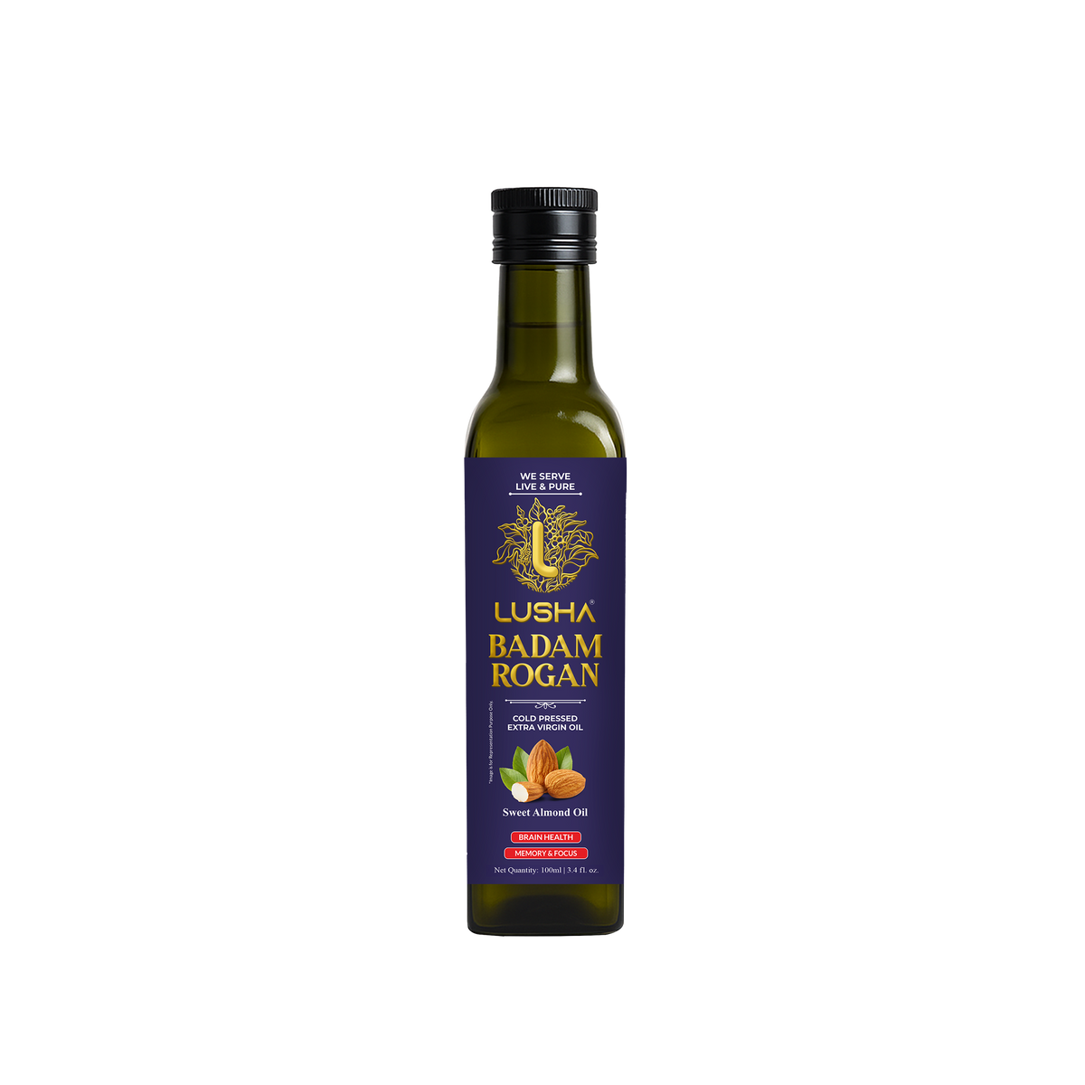 Lusha Pure Badam Rogan Oil — Cold-Pressed Almond Oil for Skin, Face & Body