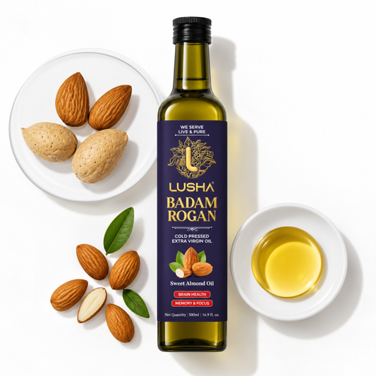 Lusha Pure Badam Rogan Oil — Cold-Pressed Almond Oil for Skin, Face & Body