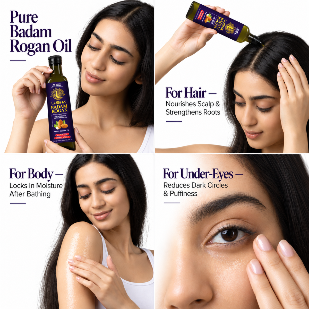 Lusha Pure Badam Rogan Oil — Cold-Pressed Almond Oil for Skin, Face & Body