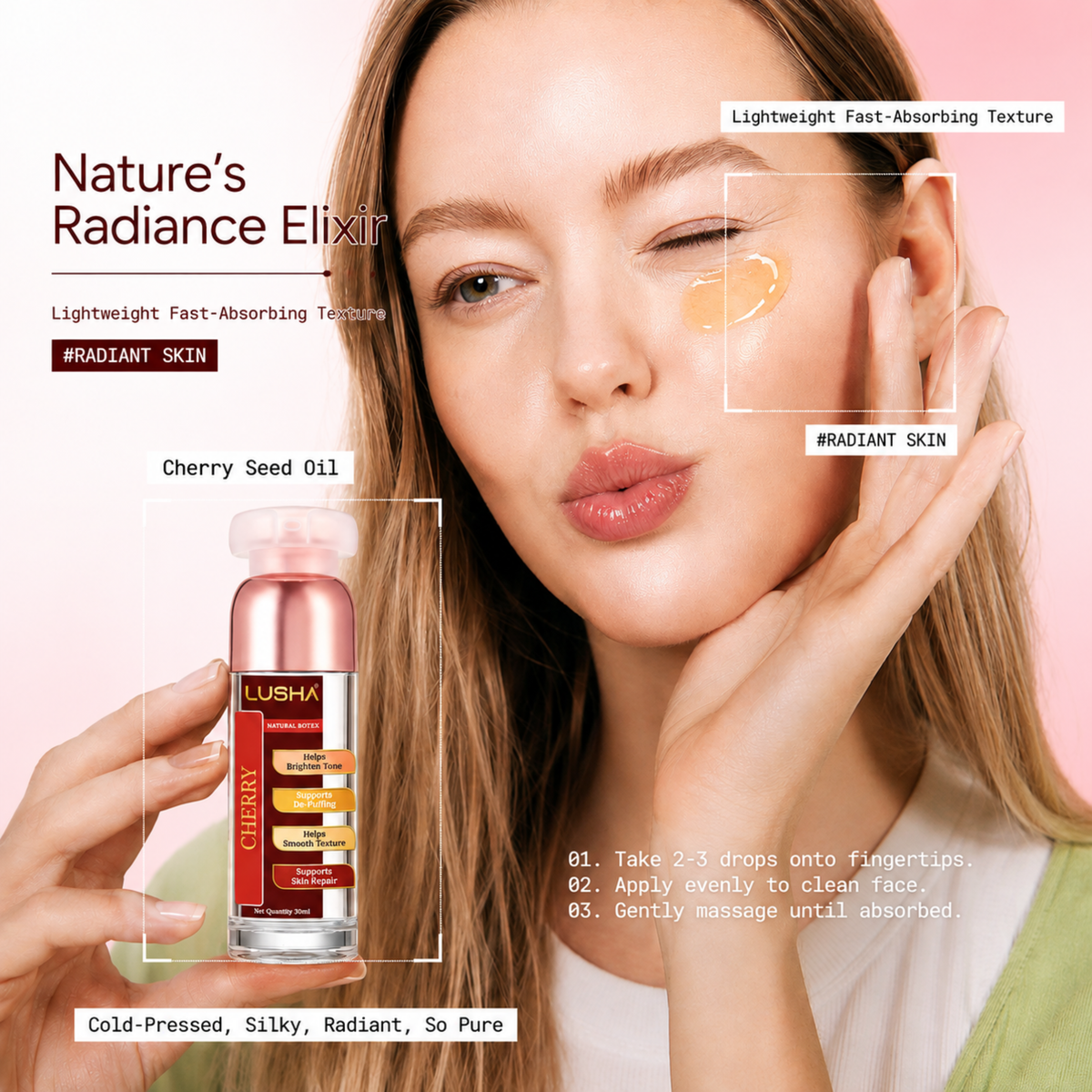CHERRY SEED OIL —  Radiance & Brightening Oil (enhances natural glow, smooths skin texture)