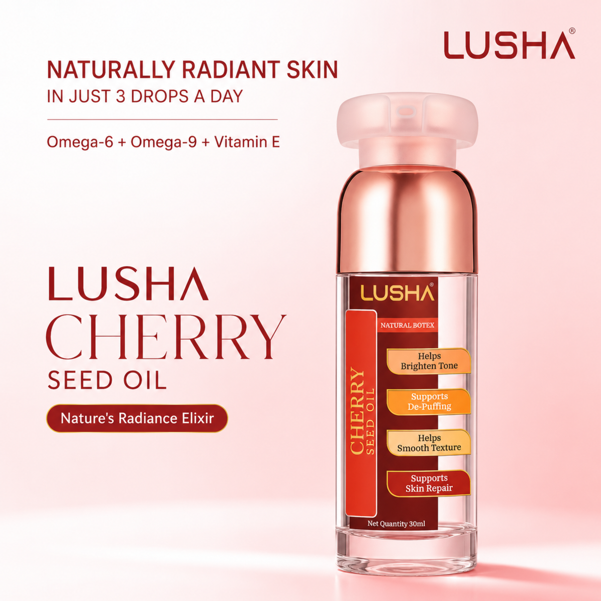 CHERRY SEED OIL —  Radiance & Brightening Oil (enhances natural glow, smooths skin texture)