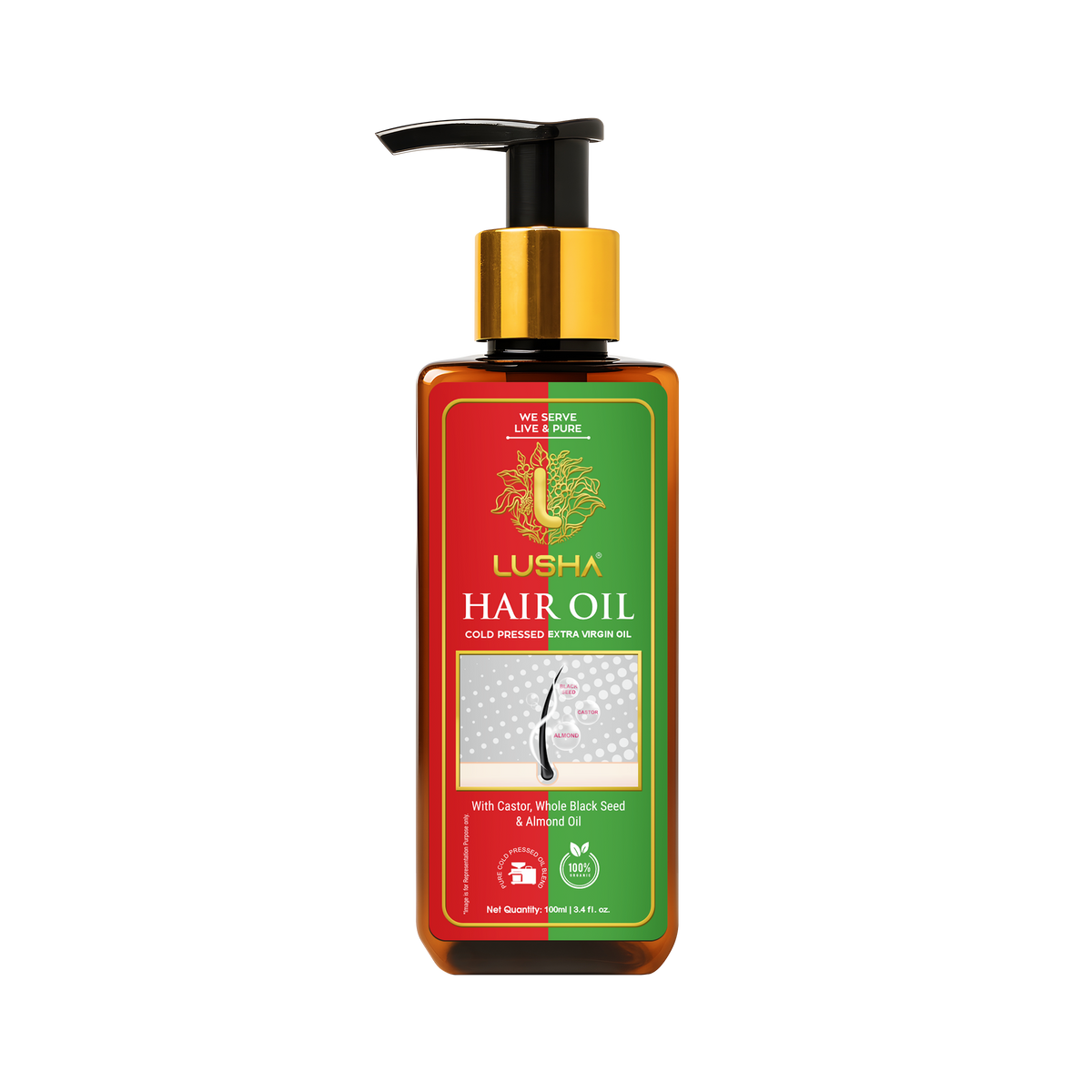 Lusha Hair Oil — Cold-Pressed Castor, Black Seed & Almond Oil