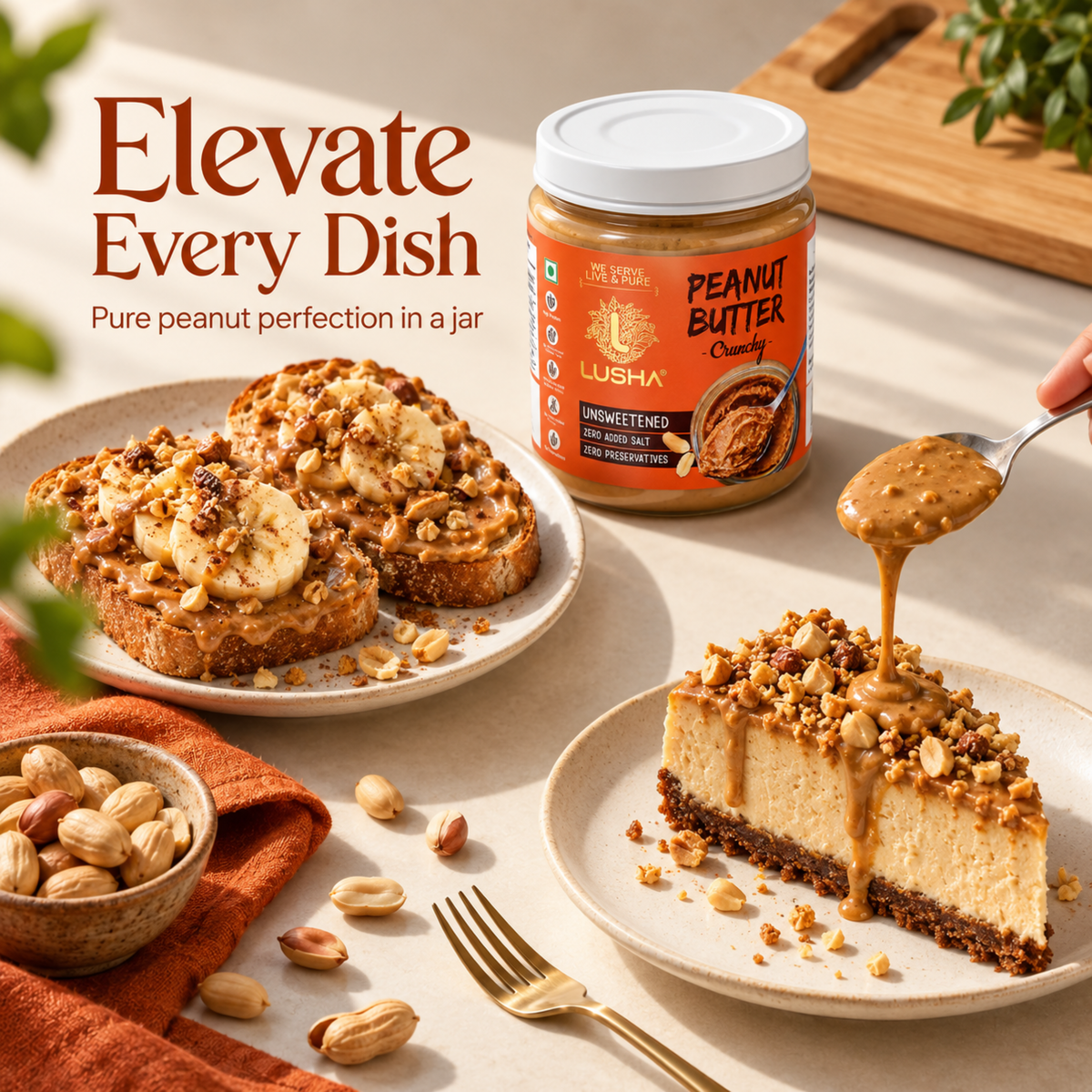 Lusha Creamy Peanut Butter: Silky Smooth. Freshly Made. Naturally Pure.