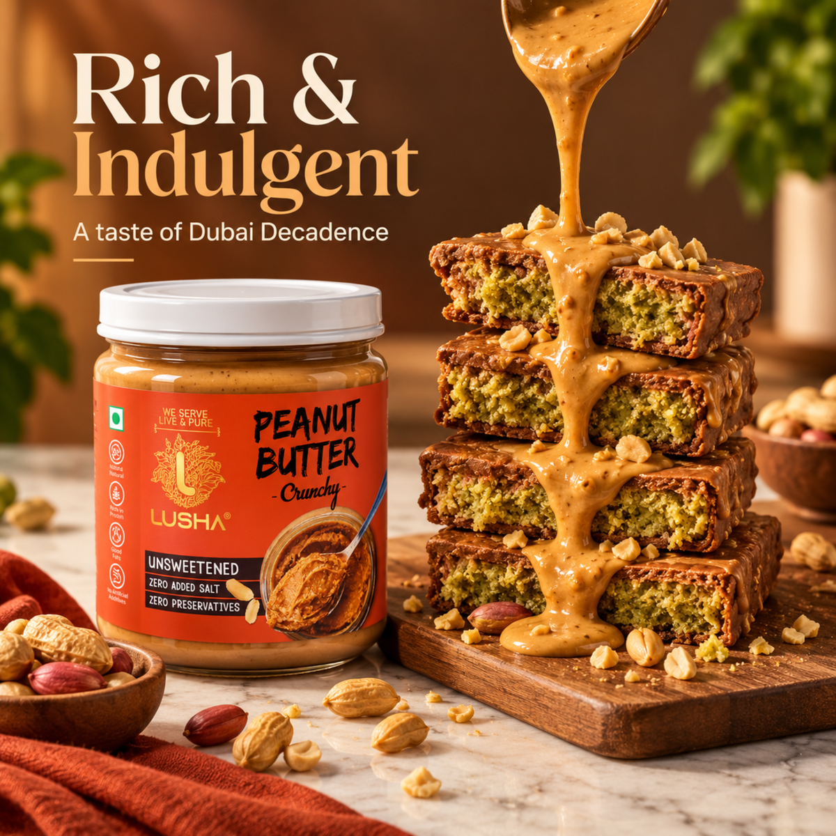 Lusha Creamy Peanut Butter: Silky Smooth. Freshly Made. Naturally Pure.