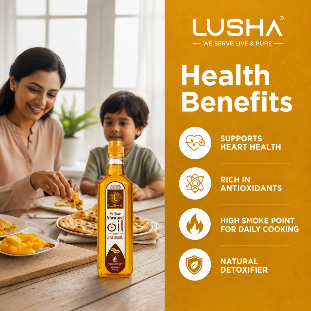 Lusha Cold-Pressed Mustard Oil – Pure, Authentic, and Heart-Healthy Cooking Oil
